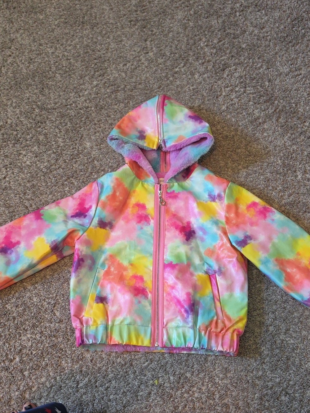STUNNING BABY SARA ZIP UP RAINBOW TIE DYE FAUX LEATHER JACKET